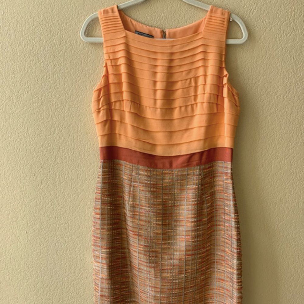 Anne Klein Tangerine and Red Silk Dress Size 8